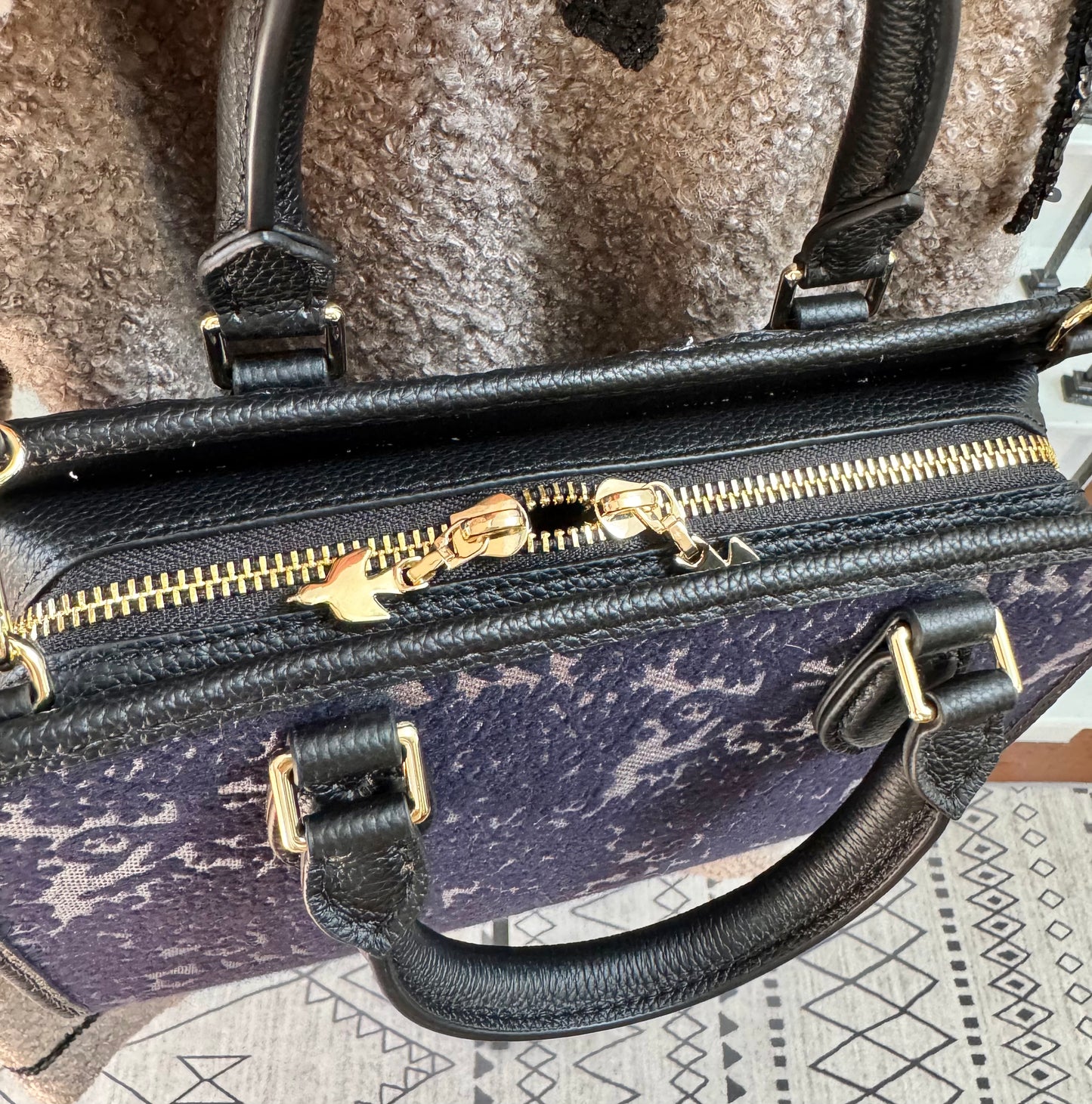 ESH Exclusive Collection - Moon Bear | Silk | Double-sided Pattern | mina perhonen Fabric | Real Leather | Handle | Crossbody | Handmade Products