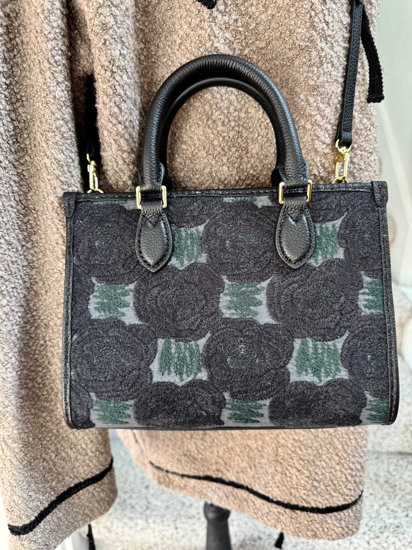 ESH Exclusive Collection - Moon Bear | Silk | Double-sided Pattern | mina perhonen Fabric | Real Leather | Handle | Crossbody | Handmade Products