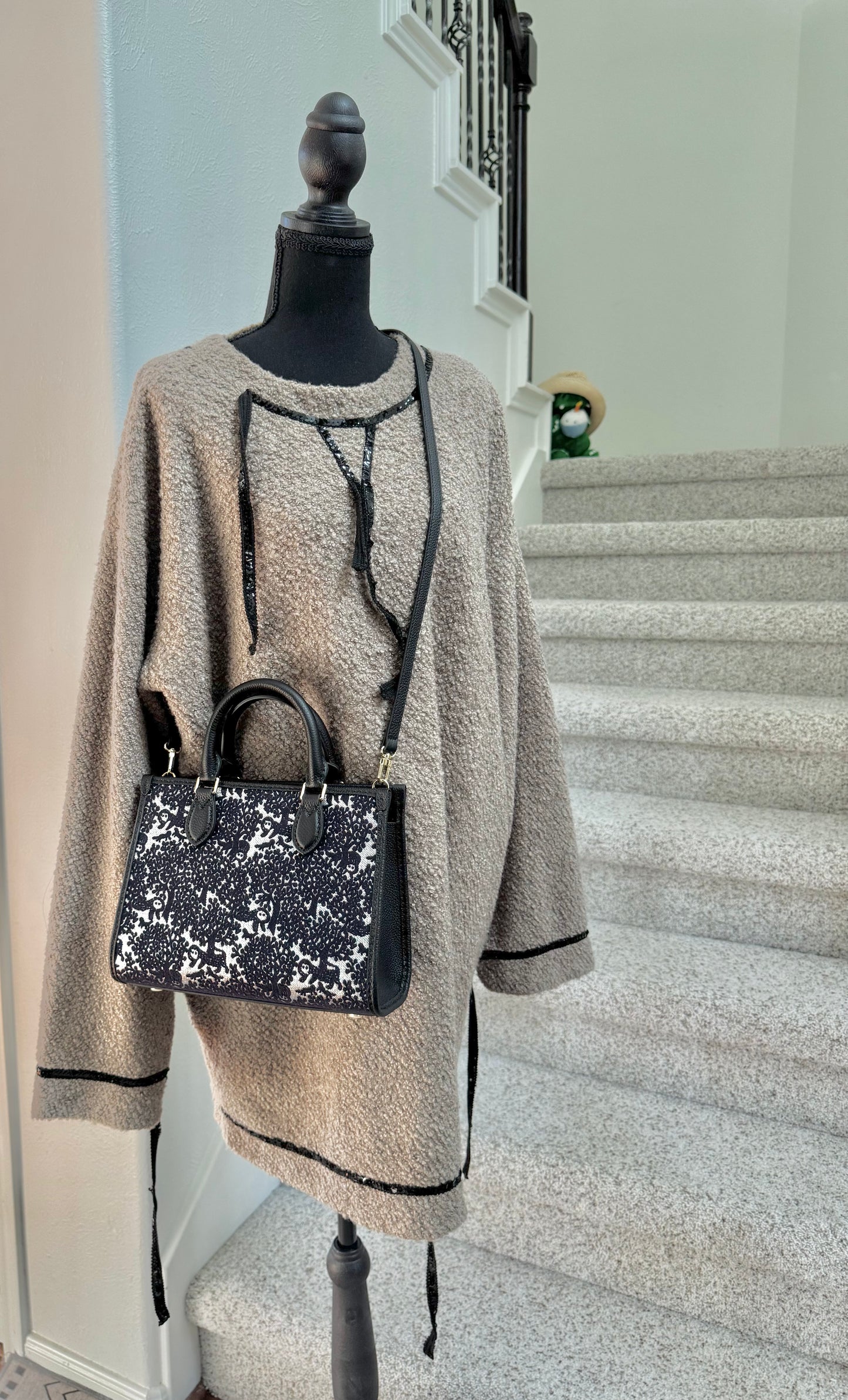 ESH Exclusive Collection - Moon Bear | Silk | Double-sided Pattern | mina perhonen Fabric | Real Leather | Handle | Crossbody | Handmade Products