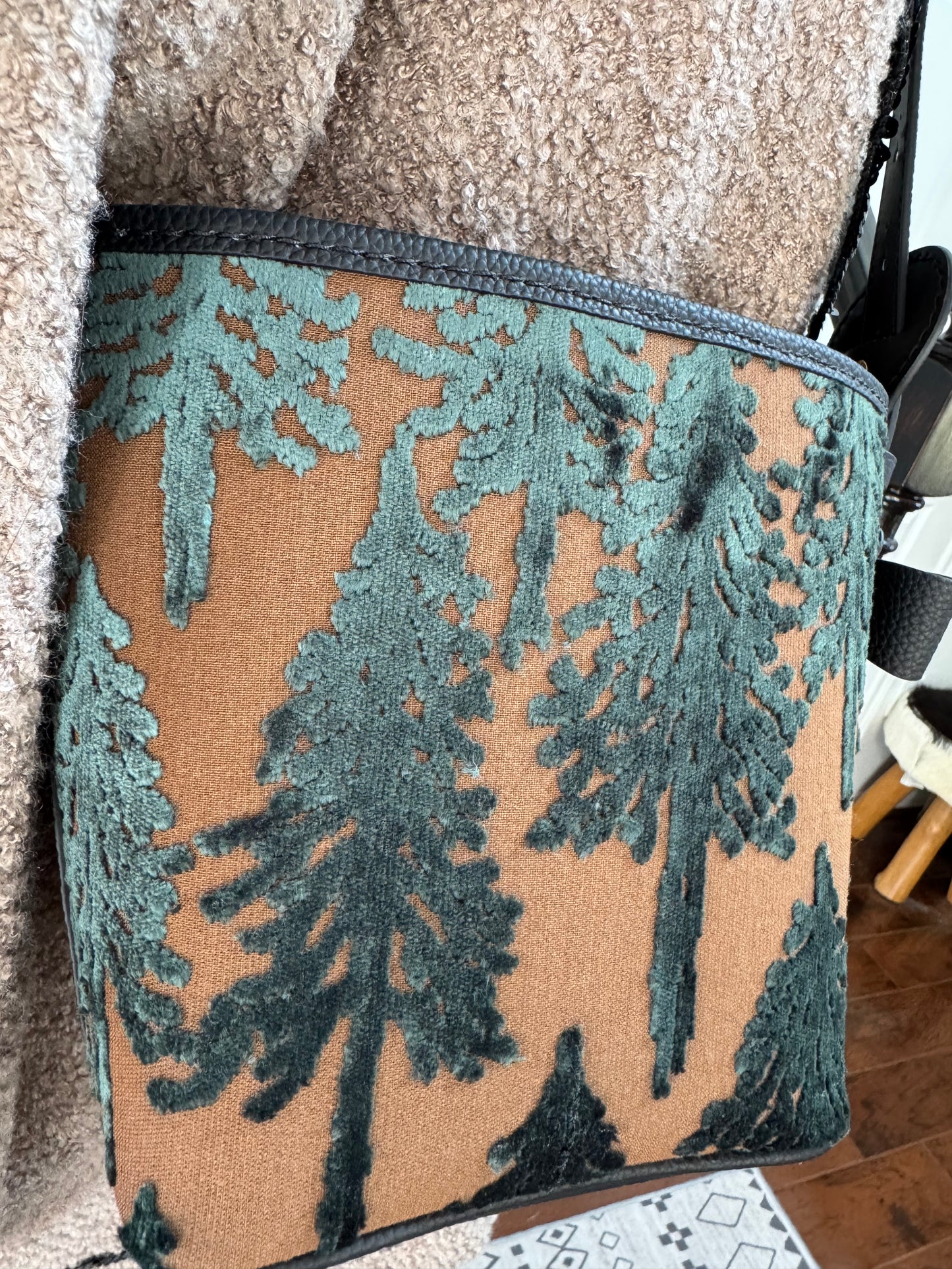 ESH Exclusive Collection - Flocked mesta | Butterfly Bucket Bag | Double-sided Pattern | perhonen Fabric | Real Leather | Handle | Crossbody | Handmade Products