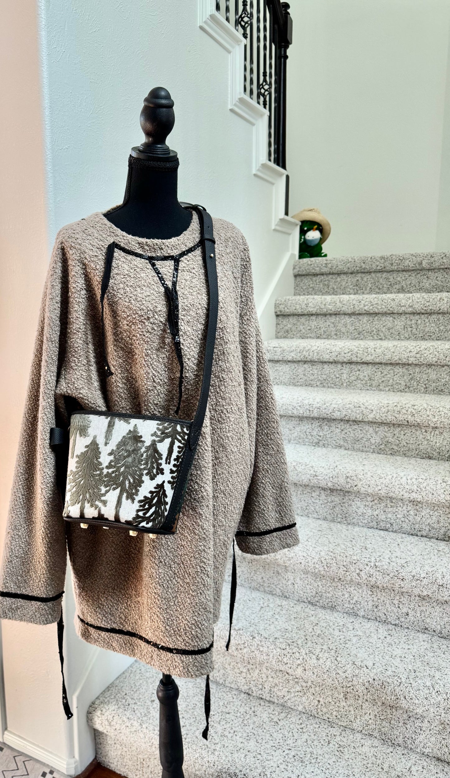 ESH Exclusive Collection - Flocked mesta | Butterfly Bucket Bag | Double-sided Pattern | perhonen Fabric | Real Leather | Handle | Crossbody | Handmade Products