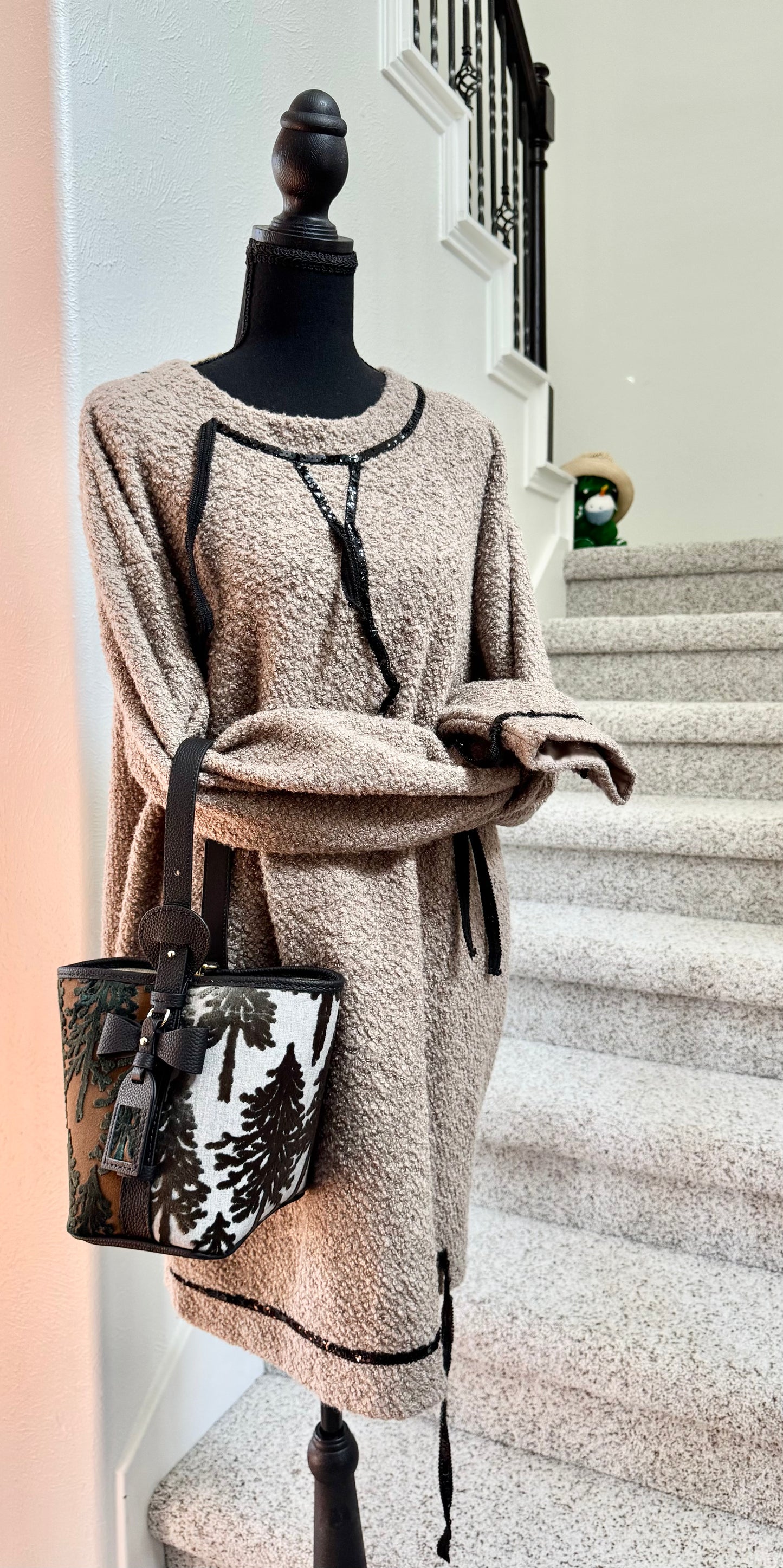 ESH Exclusive Collection - Flocked mesta | Butterfly Bucket Bag | Double-sided Pattern | perhonen Fabric | Real Leather | Handle | Crossbody | Handmade Products