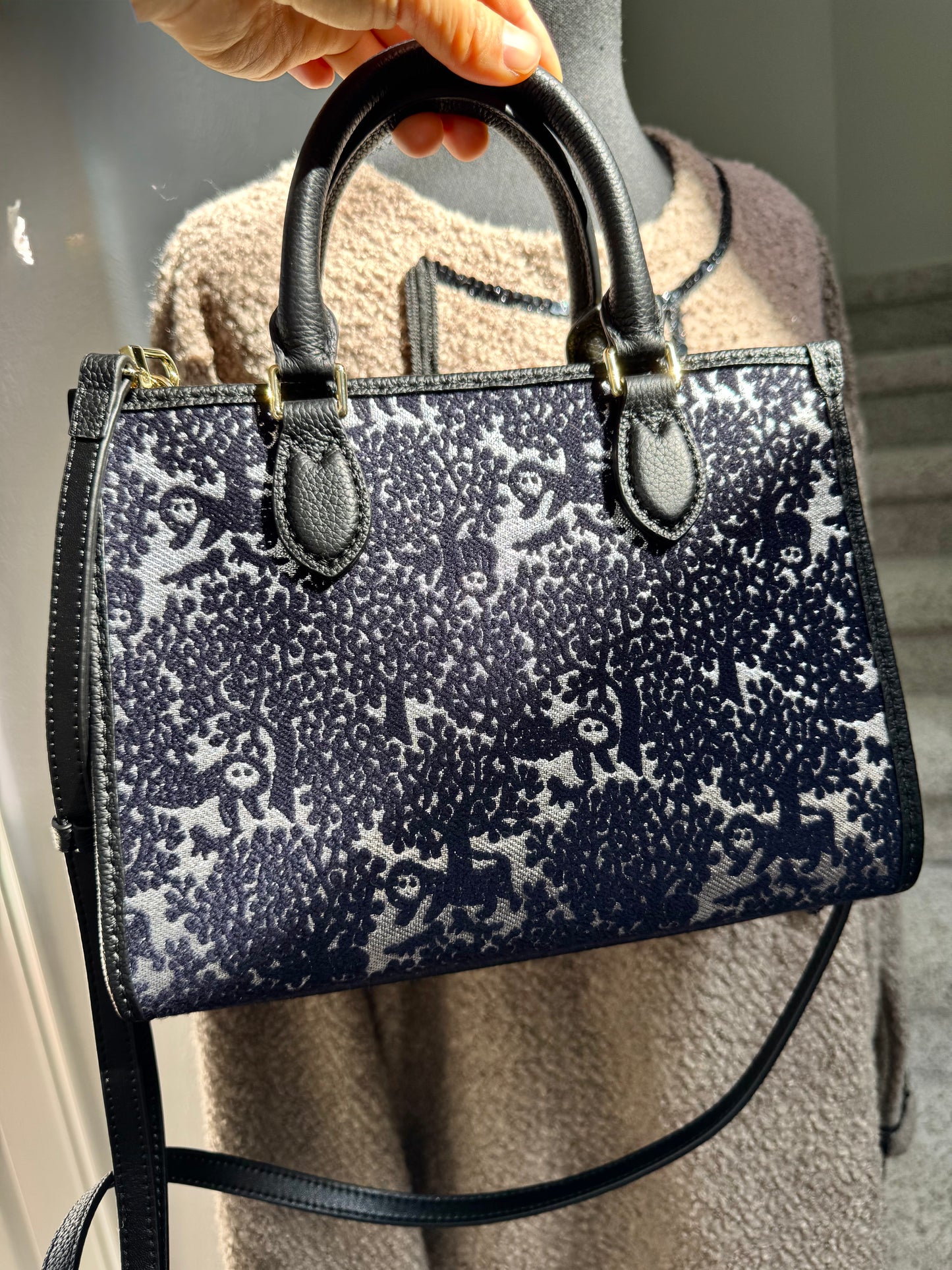 ESH Exclusive Collection - Moon Bear | Silk | Double-sided Pattern | mina perhonen Fabric | Real Leather | Handle | Crossbody | Handmade Products