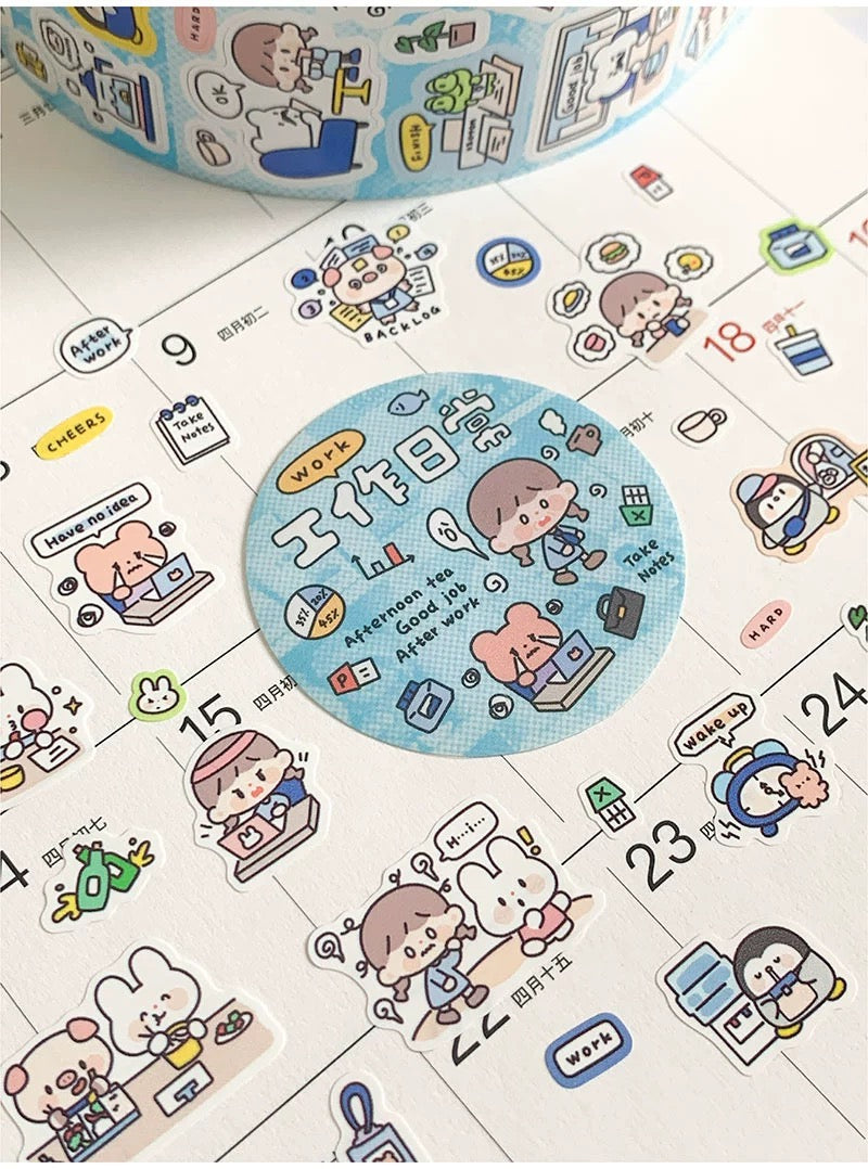 Molinta - Working Day | 4.5cm Pre-cut Sticker Paper Tape | Release Paper