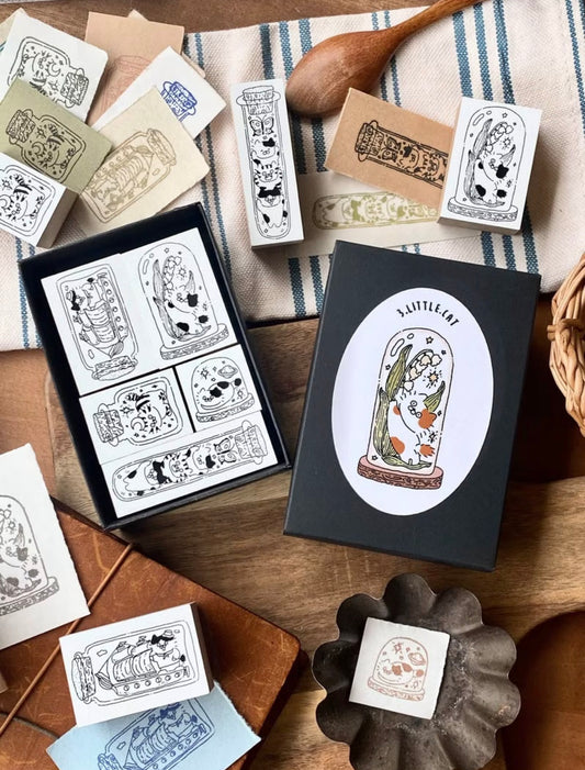 NEW! 3 Little Cat - Cat Glass Cup | 5pcs Rubber Stamp Set