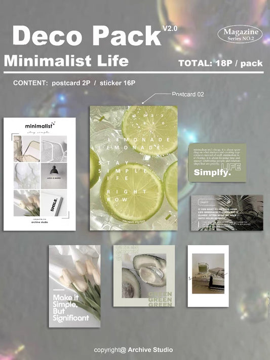 Archive Studio - Minimalist Life | 18pcs Deco Pack | Ephemera Paper | Sticker