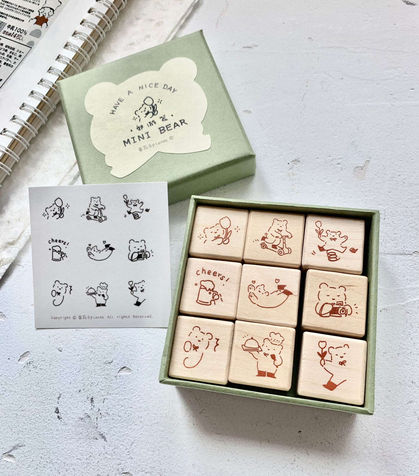Planet - Mini Bear < Field Trip>  | 9pcs Rubber Stamp Set