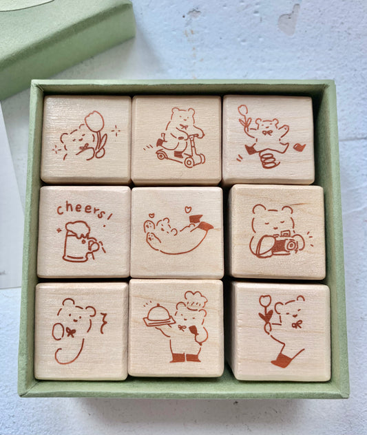 LAST CHANCE! Tomatonasu (planet )- Mini Bear < Field Trip>  | 9pcs Rubber Stamp Set