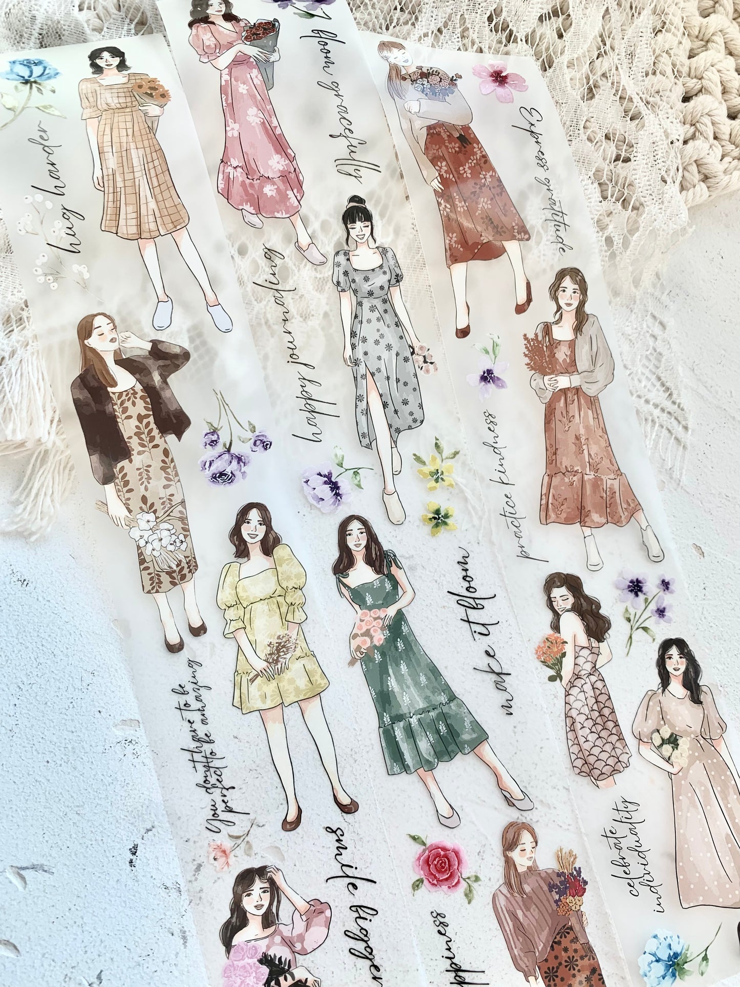 Katkreates Illustration - Bloom Girls | 5cm PET Tape |  Release Paper