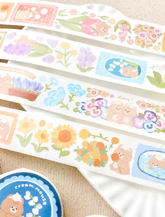 NEW! Cream Mouse - Garden| 3cm Washi Tape |  Release Paper