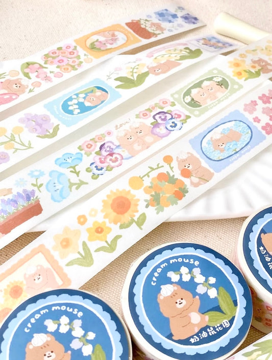 NEW! Cream Mouse - Garden| 3cm Washi Tape |  Release Paper