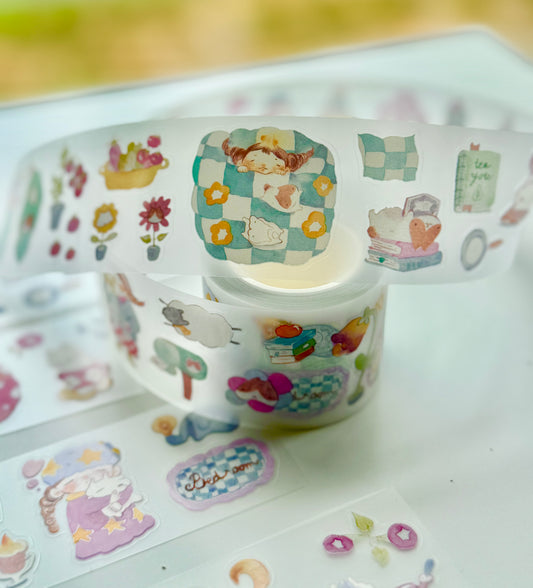 NEW! Teayou - Reading Sleeping | Kiss-cut | 4cm PET Tape | Release Paper | 10M