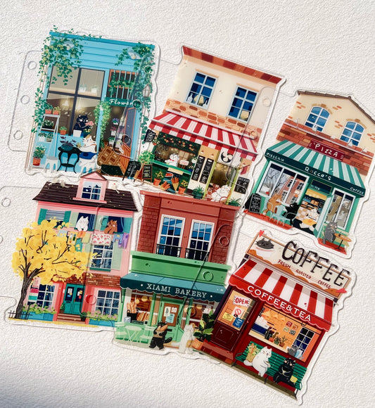 NEW! Xiami Studio - Small Shops | M5 | Notebook Divider Set | Acrylic | Pre-punched | Journal Accessories