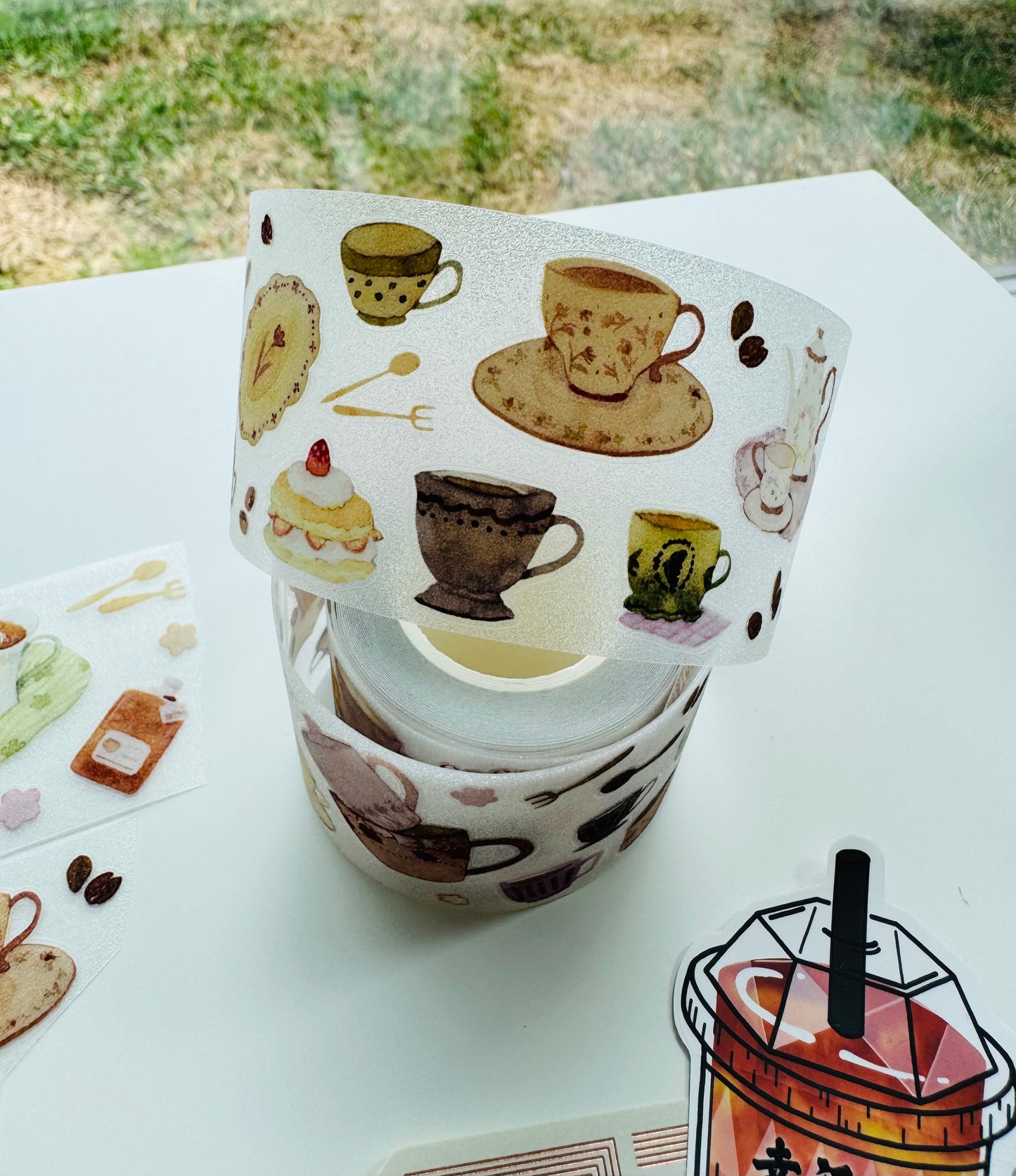 NEW! MWJ - Coffee| Kiss-cut | 4.5cm Glitter PET Tape |  Release Paper | 5M