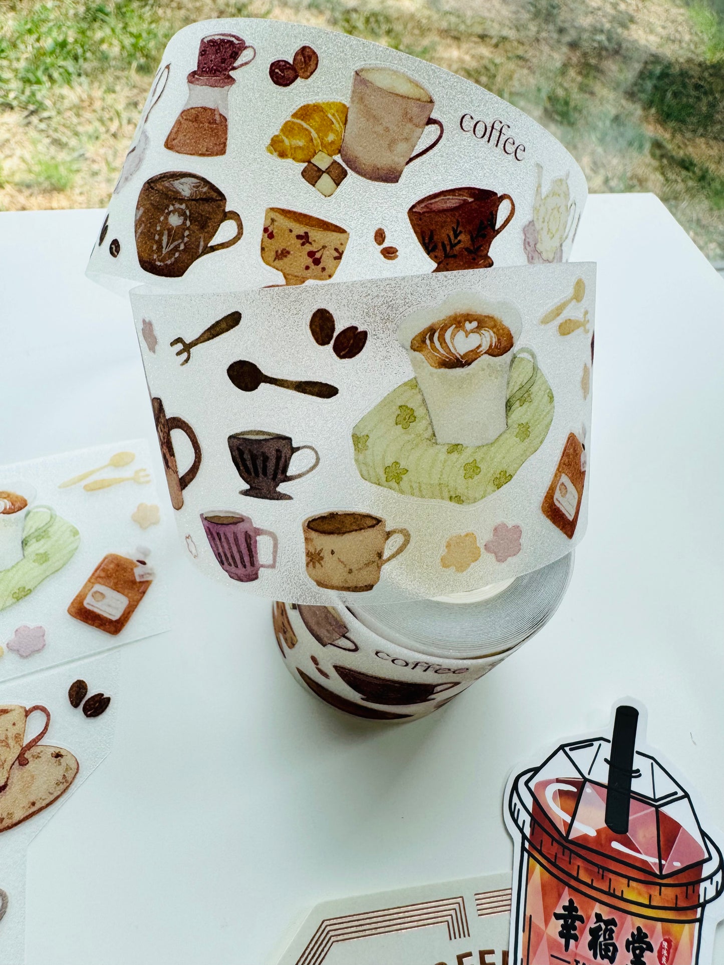 NEW! MWJ - Coffee| Kiss-cut | 4.5cm Glitter PET Tape |  Release Paper | 5M