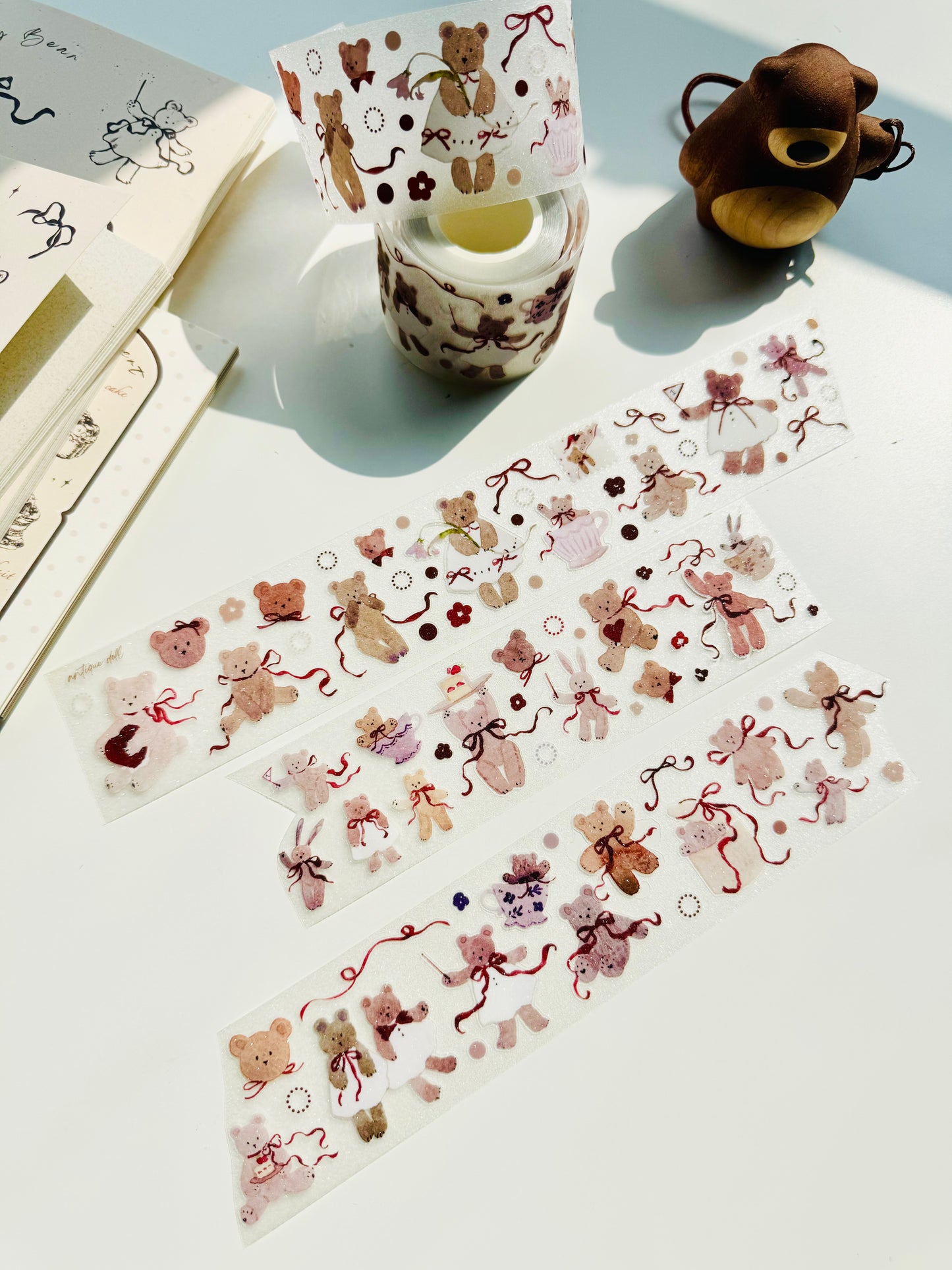 NEW! MWJ - Little Bear Daily Life | Kiss-cut | 4.5cm Glitter PET | Release Paper | 5M