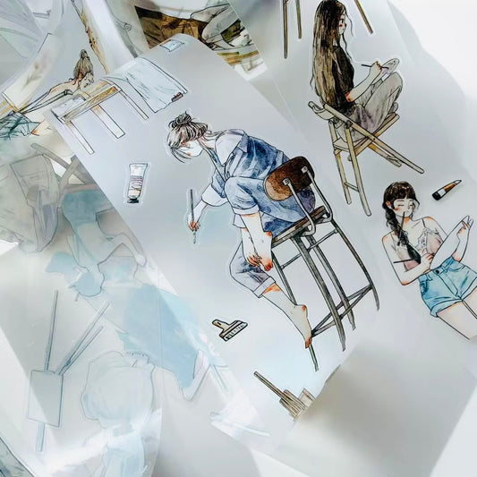 NEW! Kaixun - Drawing Girl | Kiss-cut | 6cm PET Tape | Release Paper