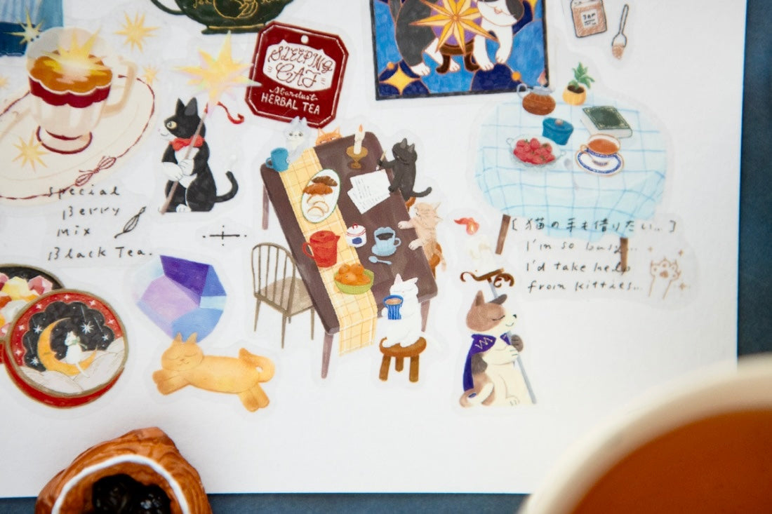 NEW! OURS - Tea Room "Sleeping Cat " | Kiss-cut | 4.5cm PET Tape | Release Paper | 5M