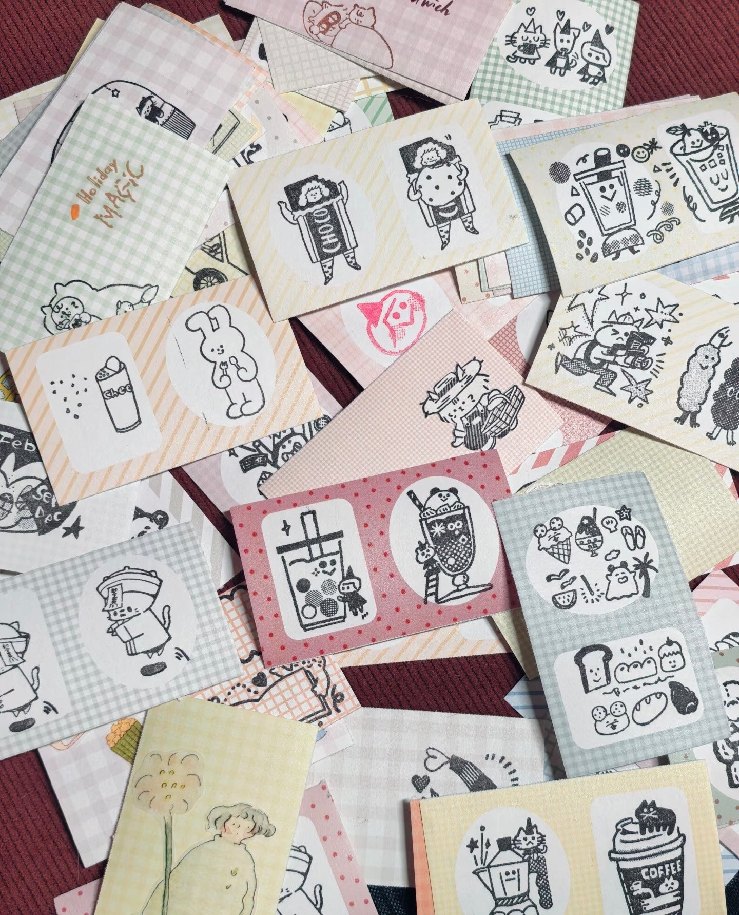 Ranmyu x Lazy Home - Collage - Stripe | 6.3cm Memo Sticker Roll | Die-cut | Release Paper | 3.8M