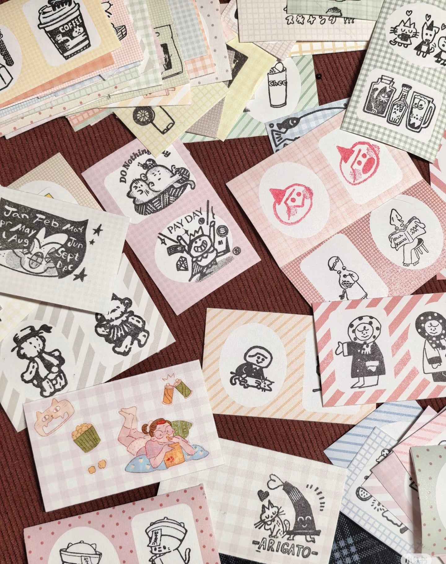 Ranmyu x Lazy Home - Collage - Stripe | 6.3cm Memo Sticker Roll | Die-cut | Release Paper | 3.8M