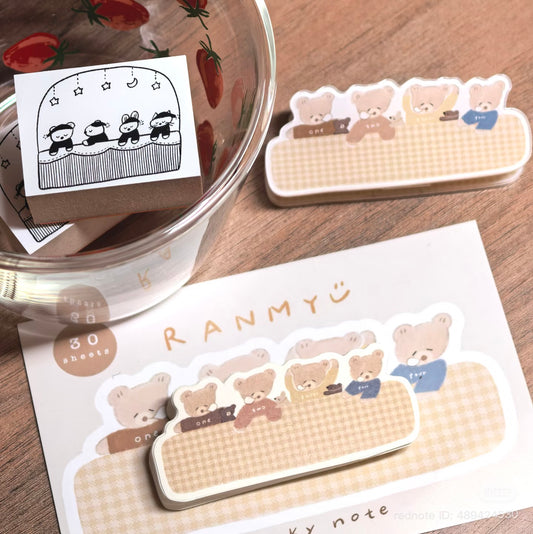 NEW! Ranmyu x Lazy Home - Stationery Fair Exclusive Bundle | 3-Item Set | Rubber Stamp | Sticky note | Resin Clip