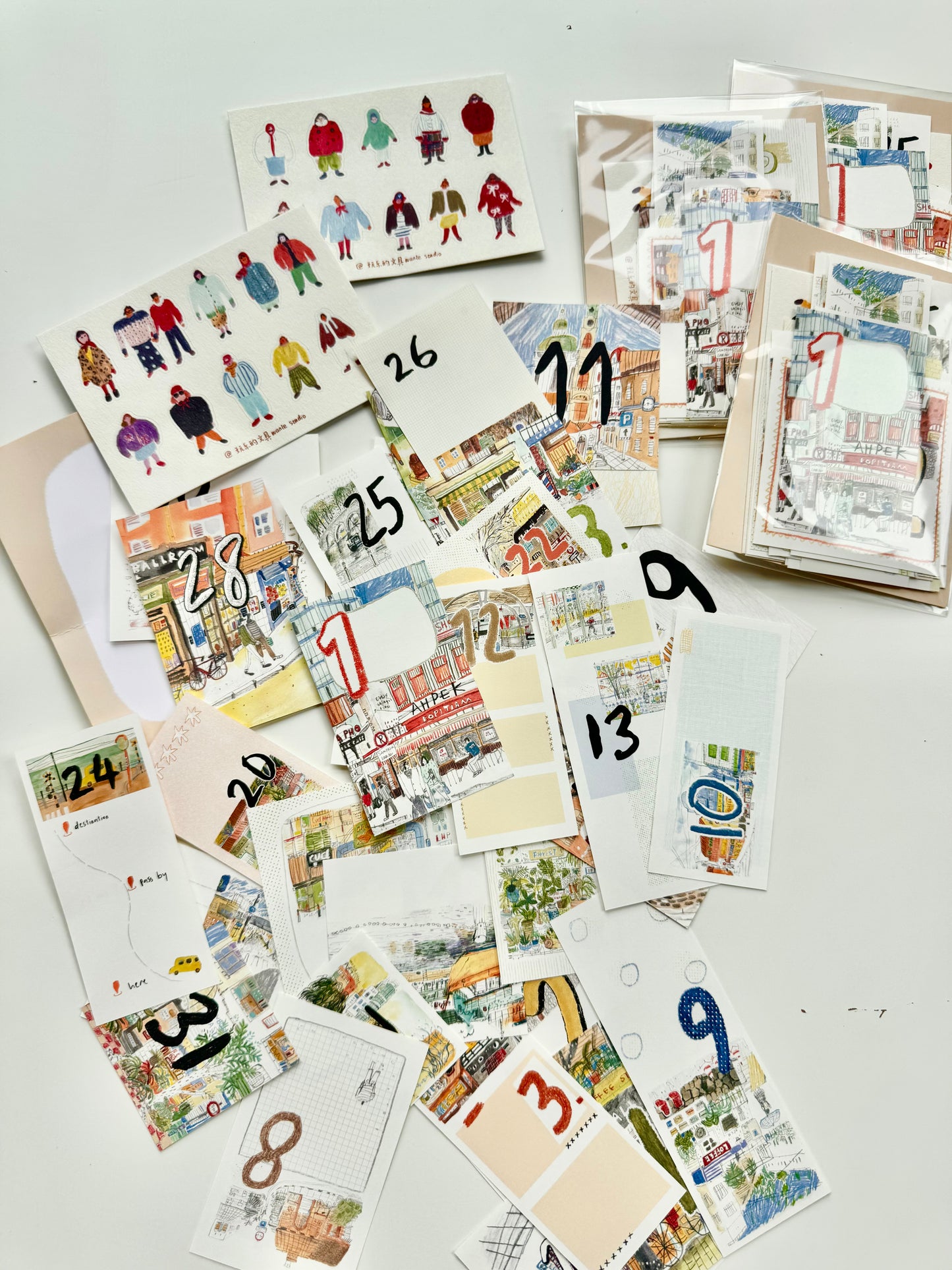 NEW! Wanle Studio - My City Bundle | 2 Sheets Sticker | 31pcs Double-sided | Different Designs | Ephemera Paper