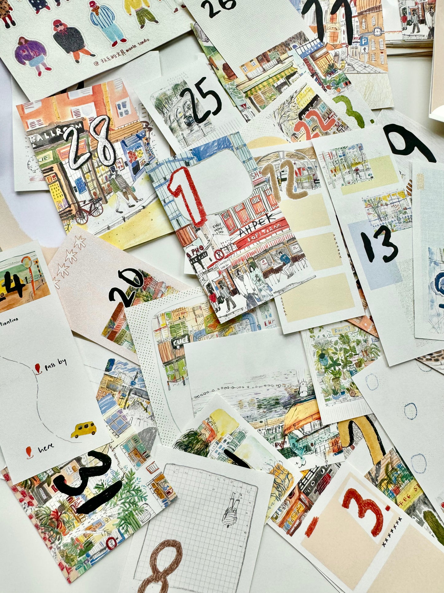 NEW! Wanle Studio - My City Bundle | 2 Sheets Sticker | 31pcs Double-sided | Different Designs | Ephemera Paper