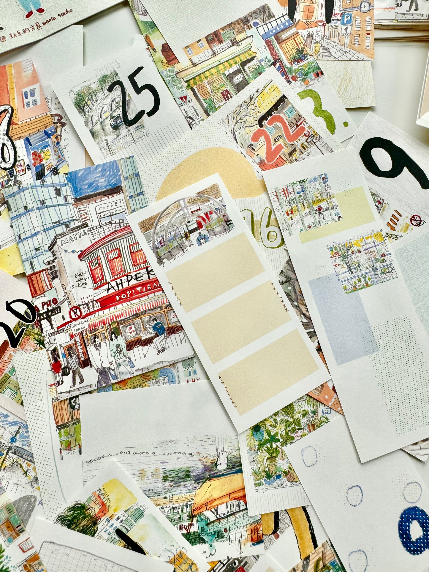 NEW! Wanle Studio - My City Bundle | 2 Sheets Sticker | 31pcs Double-sided | Different Designs | Ephemera Paper