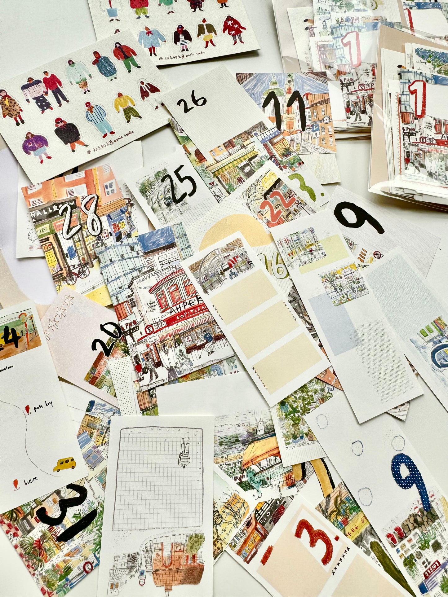 NEW! Wanle Studio - My City Bundle | 2 Sheets Sticker | 31pcs Double-sided | Different Designs | Ephemera Paper