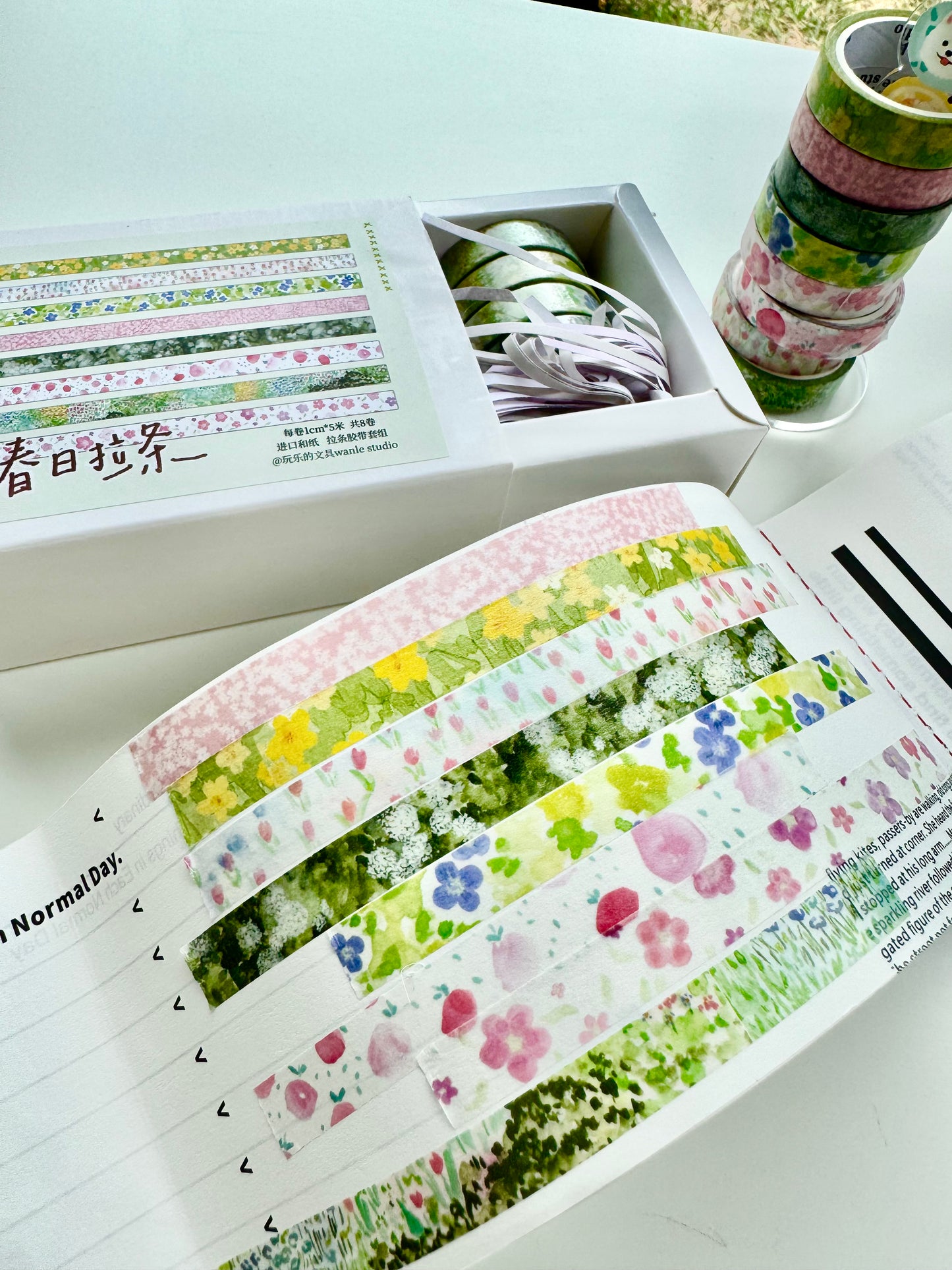 NEW! Wanle Studio - Spring | 1cm Washi Tape | Basic Tape | 8 Rolls Set | NO Release Paper | 5M