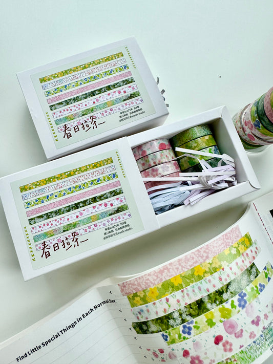 NEW! Wanle Studio - Spring | 1cm Washi Tape | Basic Tape | 8 Rolls Set | NO Release Paper | 5M