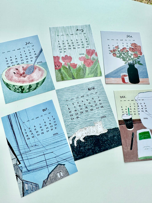 NEW! Wanle Studio - 2026 The Second Half-year Calendar |  6 sheets Cards | Ephemera Paper