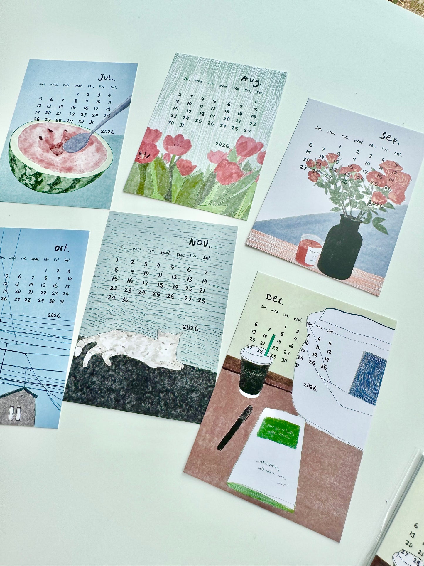NEW! Wanle Studio - 2026 The Second Half-year Calendar |  6 sheets Cards | Ephemera Paper