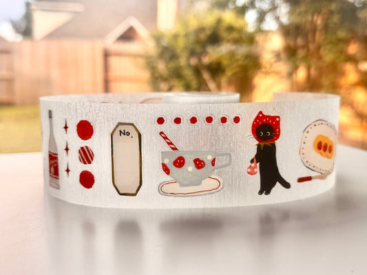 NEW! Benchu Studio - Strawberry Cat | 5cm Kiss-cut | Glitter Brushed Tape | Release Paper | 5M