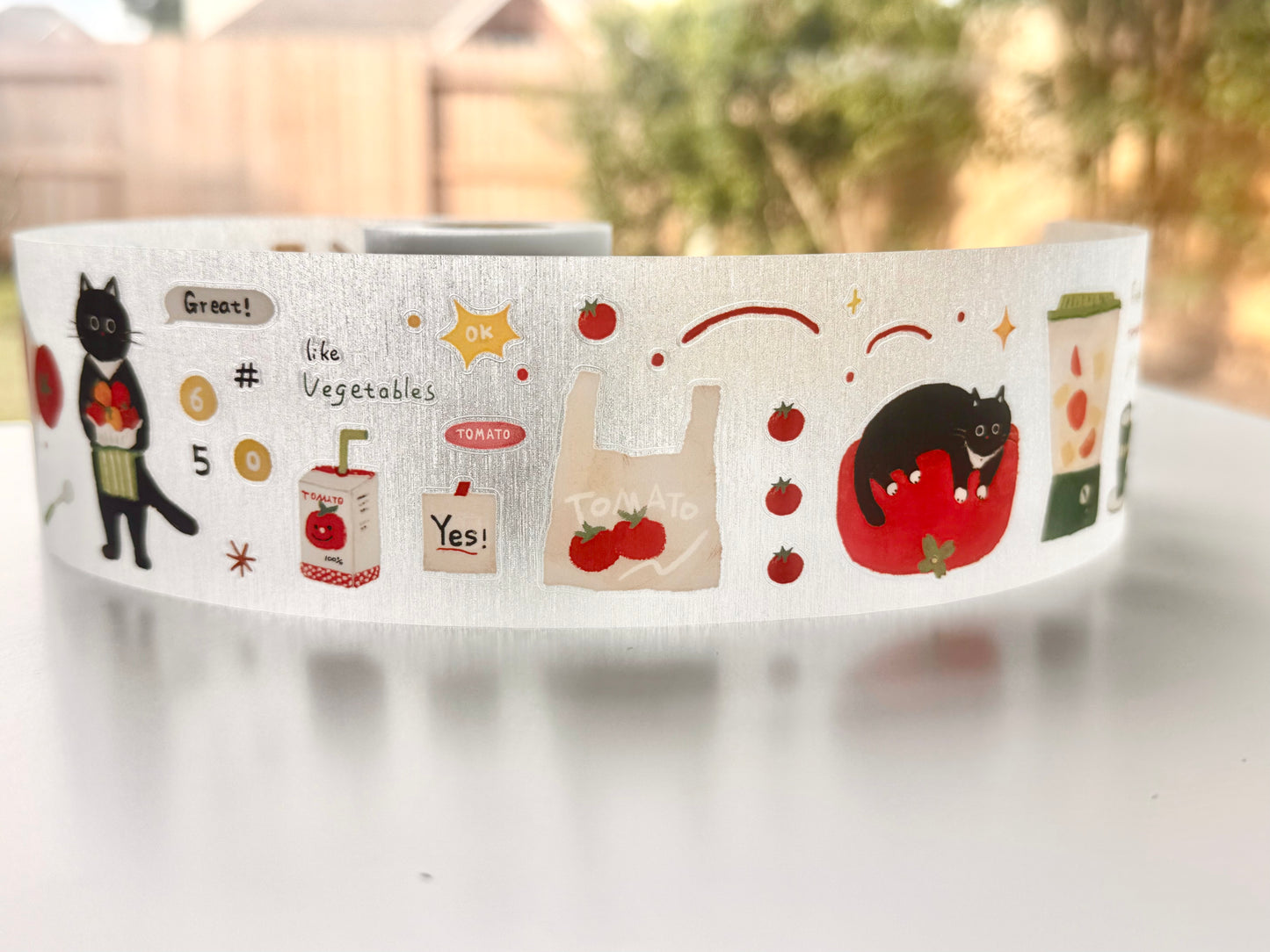 NEW! Benchu Studio - Tomato Cat | 5cm Kiss-cut | Glitter Brushed Tape | Release Paper | 5M