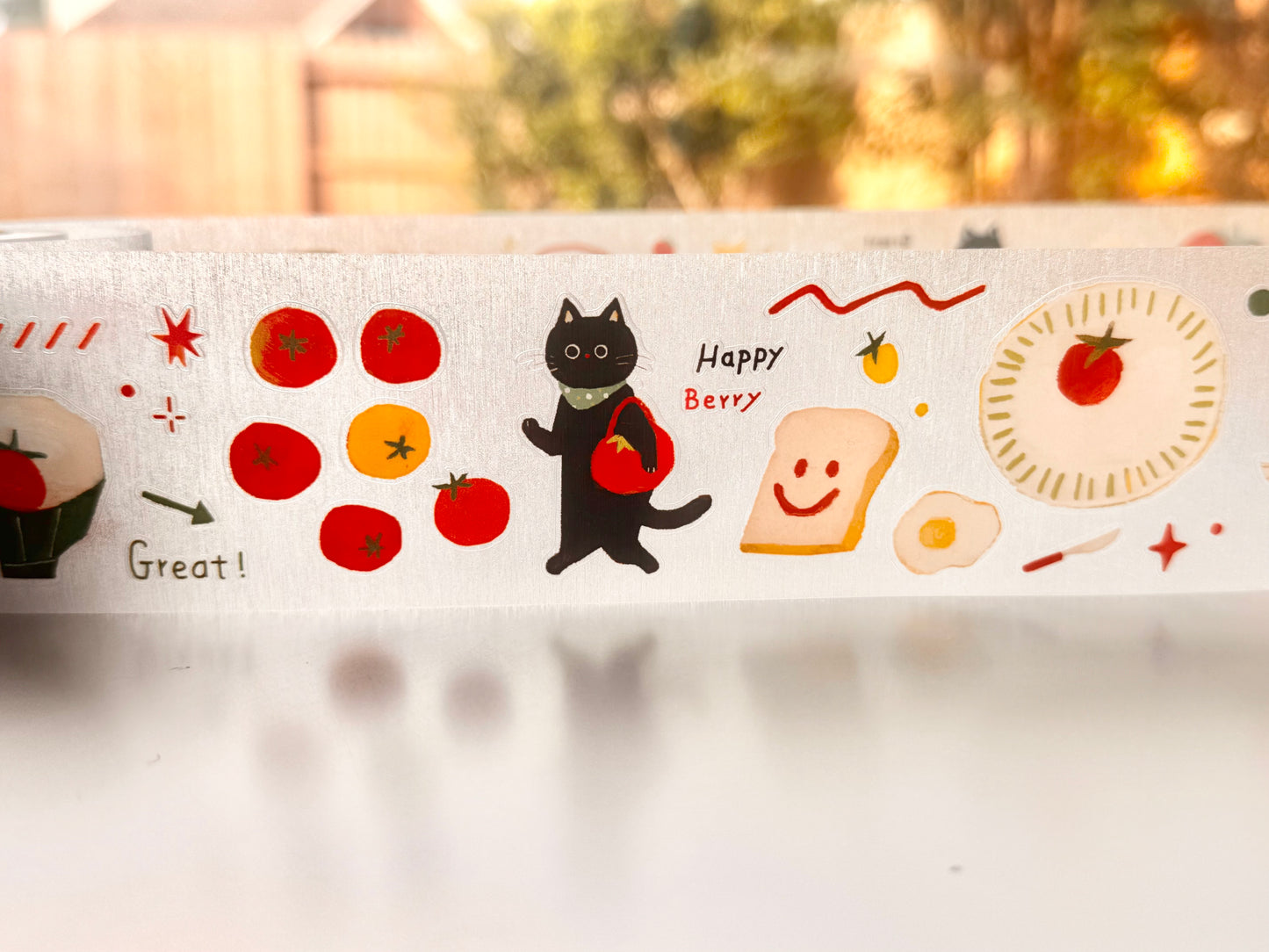 NEW! Benchu Studio - Tomato Cat | 5cm Kiss-cut | Glitter Brushed Tape | Release Paper | 5M