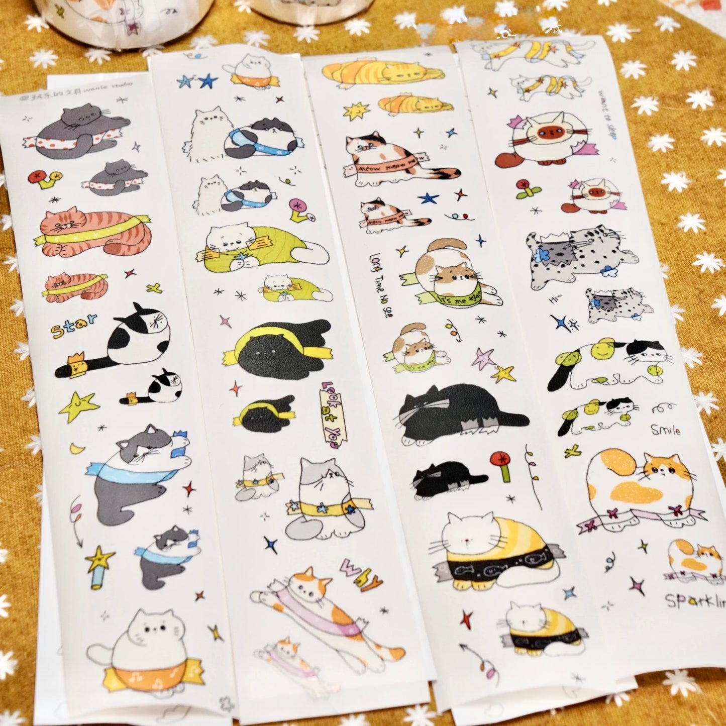 NEW! Wanle Studio - Stick-on Cats | Kiss-cut | 4.3cm Washi Tape |  Release Paper | 5M