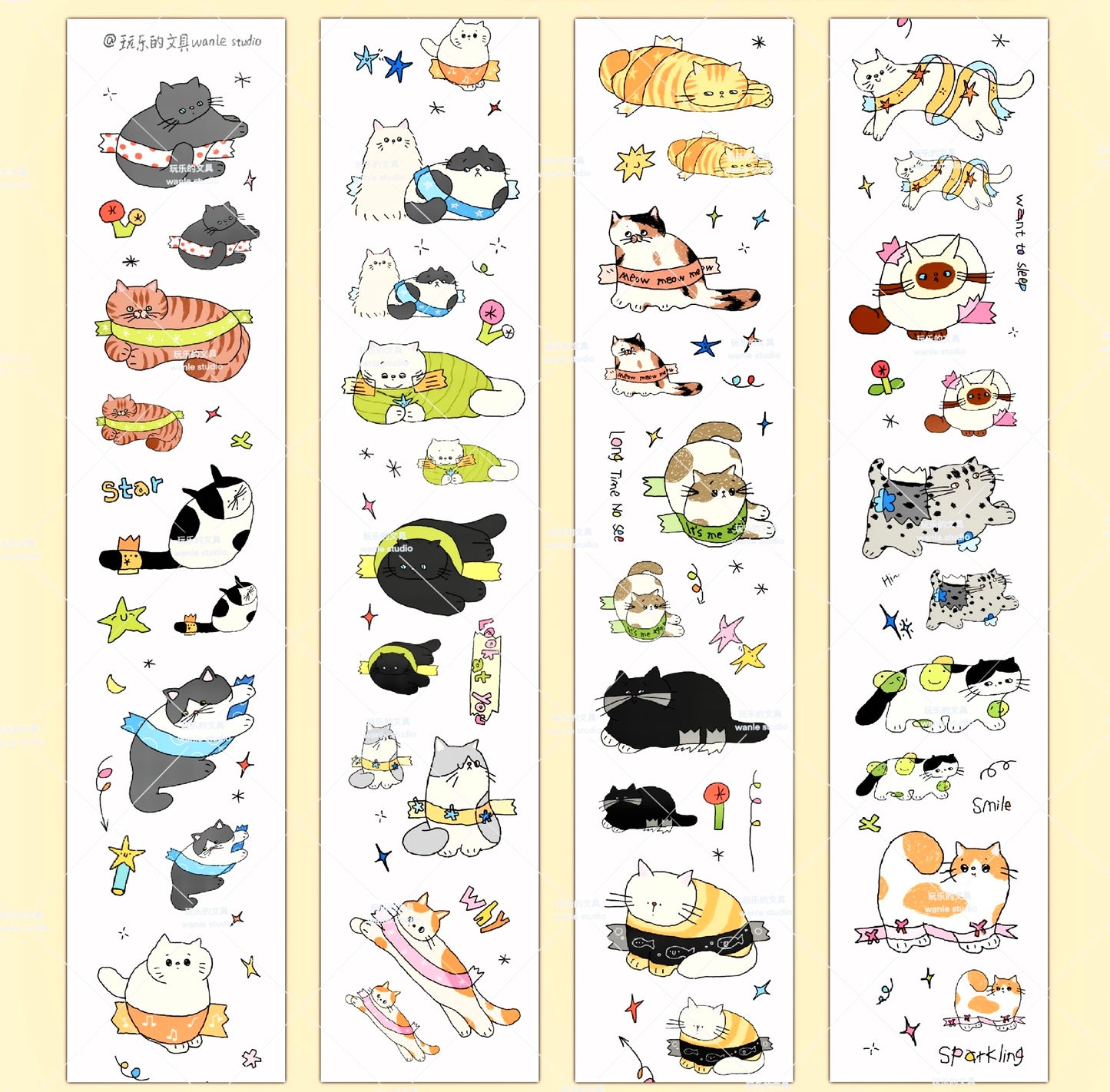 NEW! Wanle Studio - Stick-on Cats | Kiss-cut | 4.3cm Washi Tape |  Release Paper | 5M