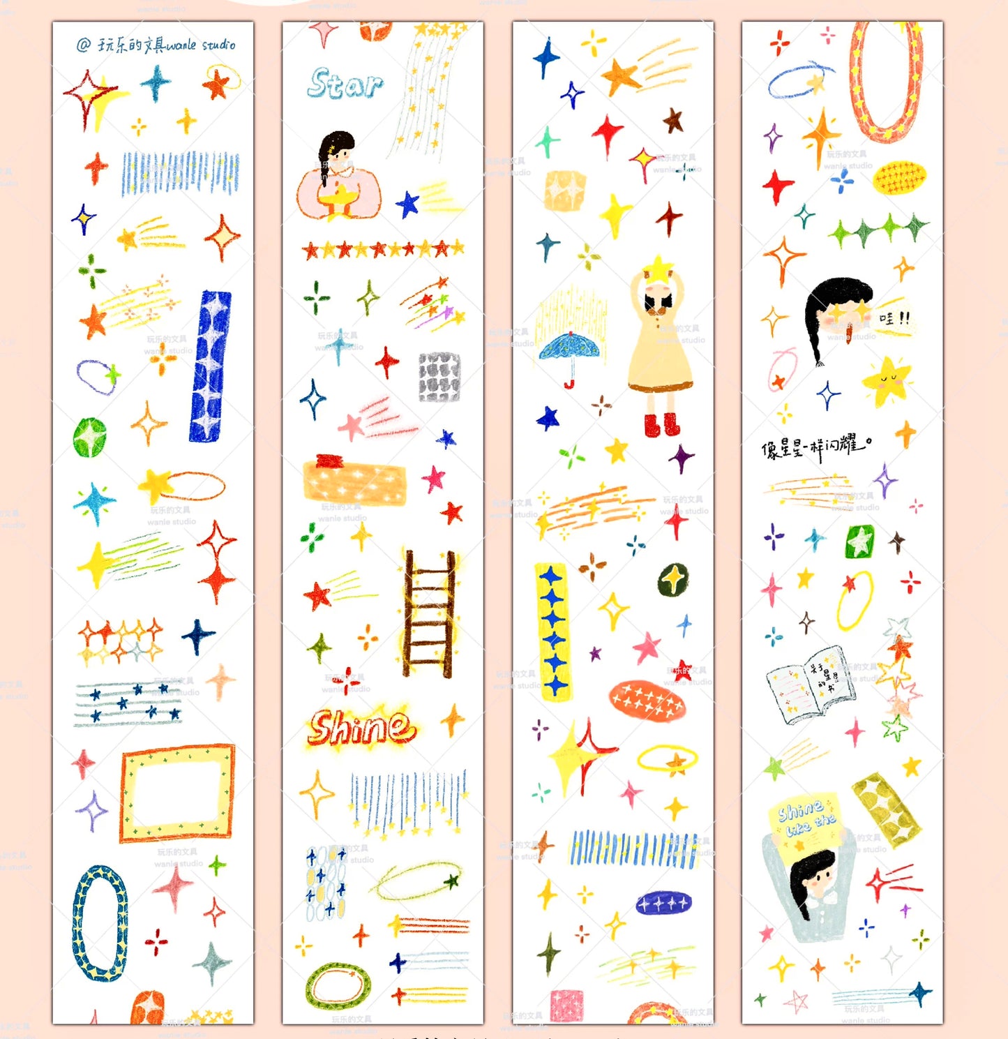 NEW! Wanle Studio - Crayon Little Star | Kiss-cut | 5cm Tape |  Release Paper | 6M