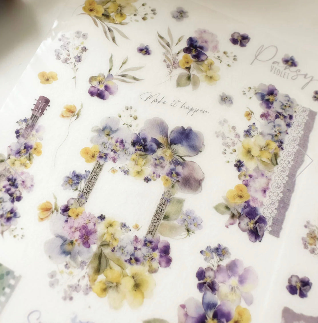 Journal Pages - Purple Bloom| 2 Sheets | Rub On Sticker
