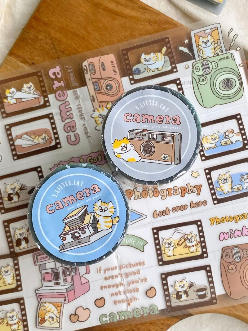 NEW VERSION! 3 Little Cats - Vintage Camera Film | Kiss-cut | 5cm PET Tape |  Release Paper | 5M