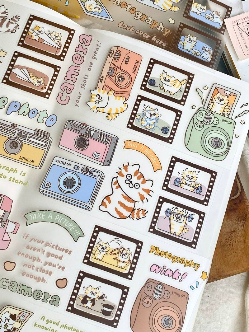 NEW VERSION! 3 Little Cats - Vintage Camera Film | Kiss-cut | 5cm PET Tape |  Release Paper | 5M