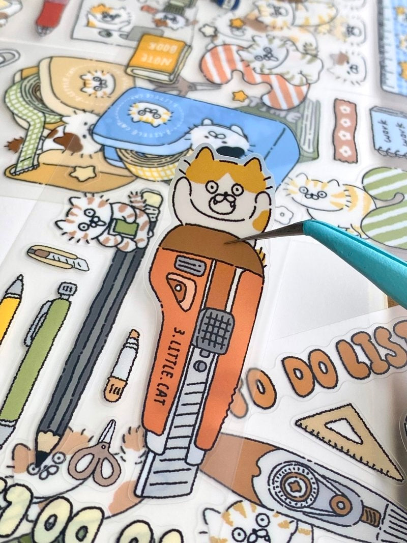 NEW VERSION! 3 Little Cats - Kitty Stationery Cutter Tape | Kiss-cut | 5cm PET Tape |  Release Paper | 5M