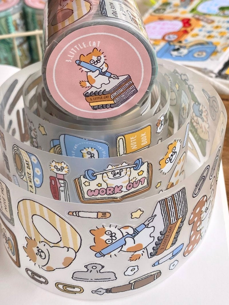 NEW VERSION! 3 Little Cats - Kitty Stationery Cutter Tape | Kiss-cut | 5cm PET Tape |  Release Paper | 5M