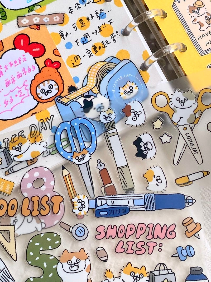 NEW VERSION! 3 Little Cats - Kitty Stationery Cutter Tape | Kiss-cut | 5cm PET Tape |  Release Paper | 5M