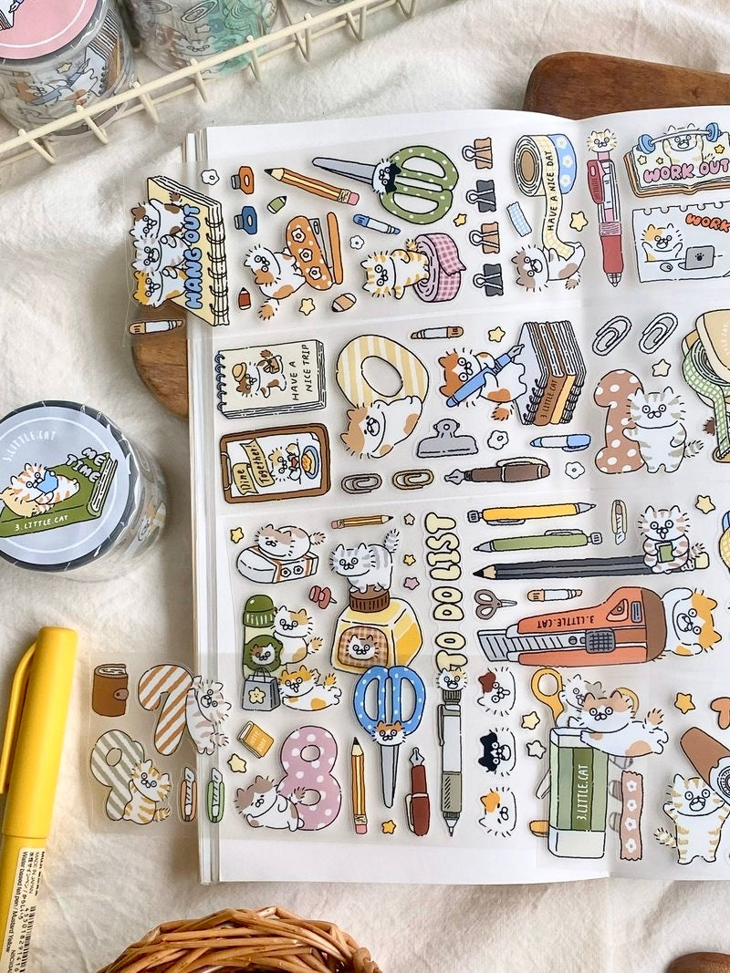 NEW VERSION! 3 Little Cats - Kitty Stationery Cutter Tape | Kiss-cut | 5cm PET Tape |  Release Paper | 5M