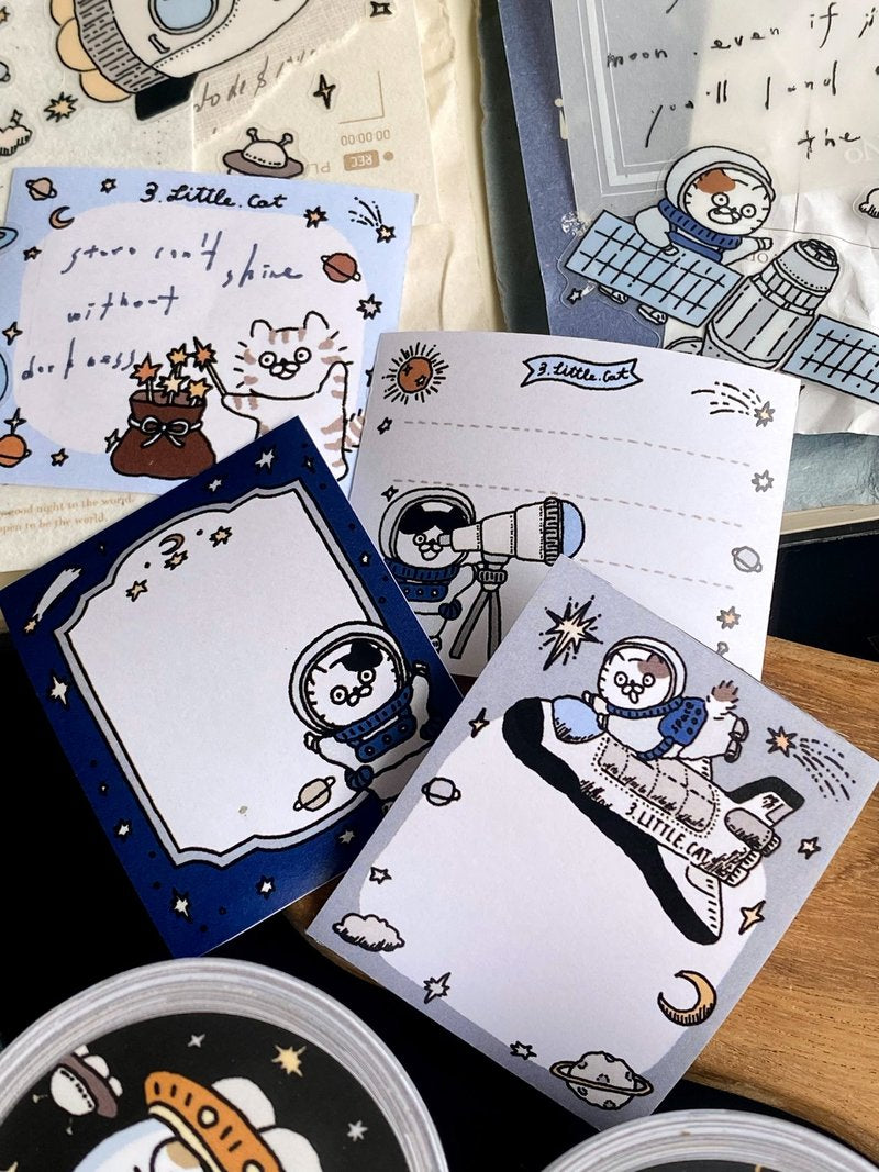 3 Little Cats - Space Adventure  | 4cm Sticker Memo Roll | Release Paper | 5M