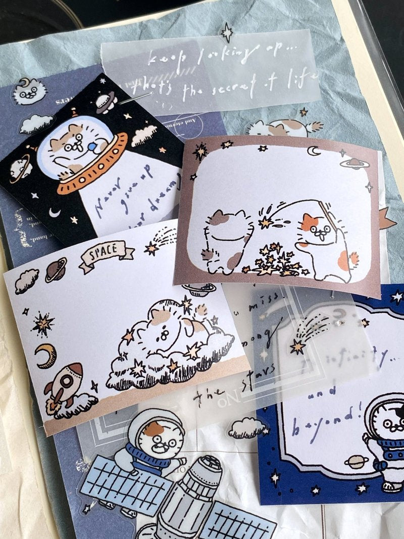 3 Little Cats - Space Adventure  | 4cm Sticker Memo Roll | Release Paper | 5M