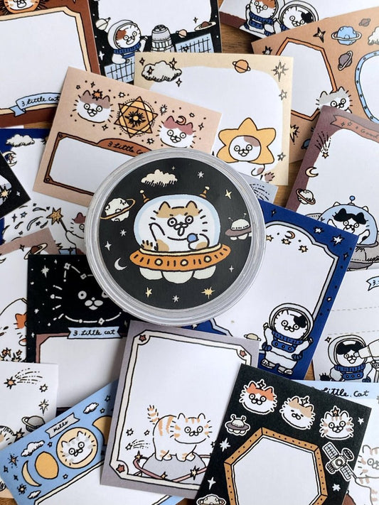 3 Little Cats - Space Adventure  | 4cm Sticker Memo Roll | Release Paper | 5M