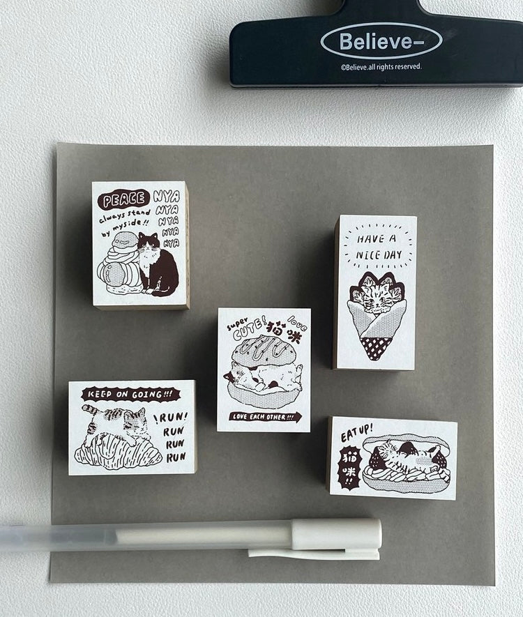NEW! Yabee Zoo - Meow! Hooray! | 5pcs Rubber Stamp Set